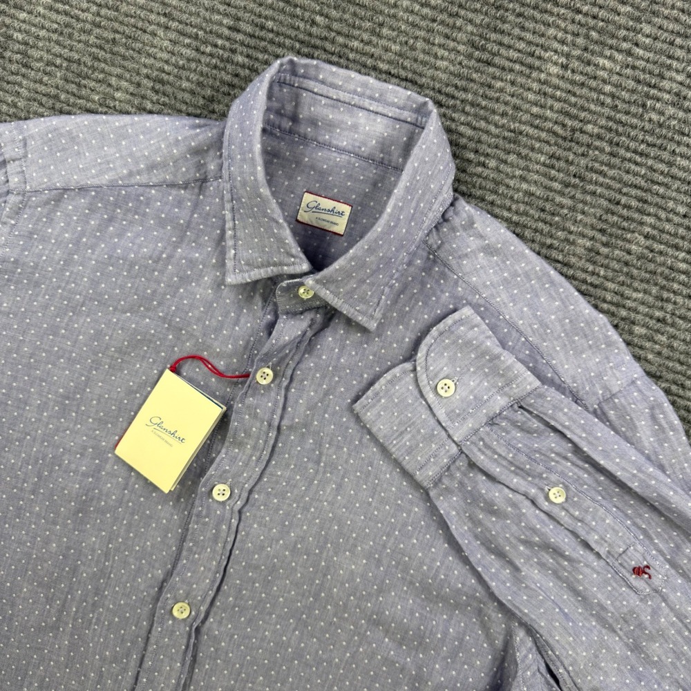 NEW Glanshirt Slowear Kent Polka Dot Button Up Shirt Mens 40 15.75 Blue White